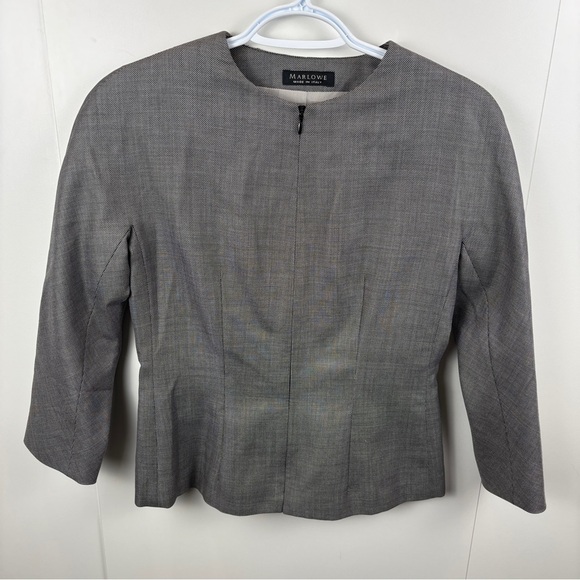 Marlowe Wool Silk Peplum Blazer Grey Black White Italy 8 Zip Front 3/4 Sleeve - Picture 5 of 10
